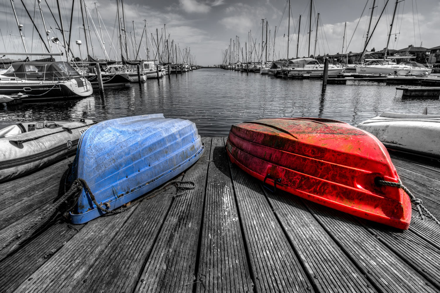 Blue And Red Boats Wallpaper Mural    