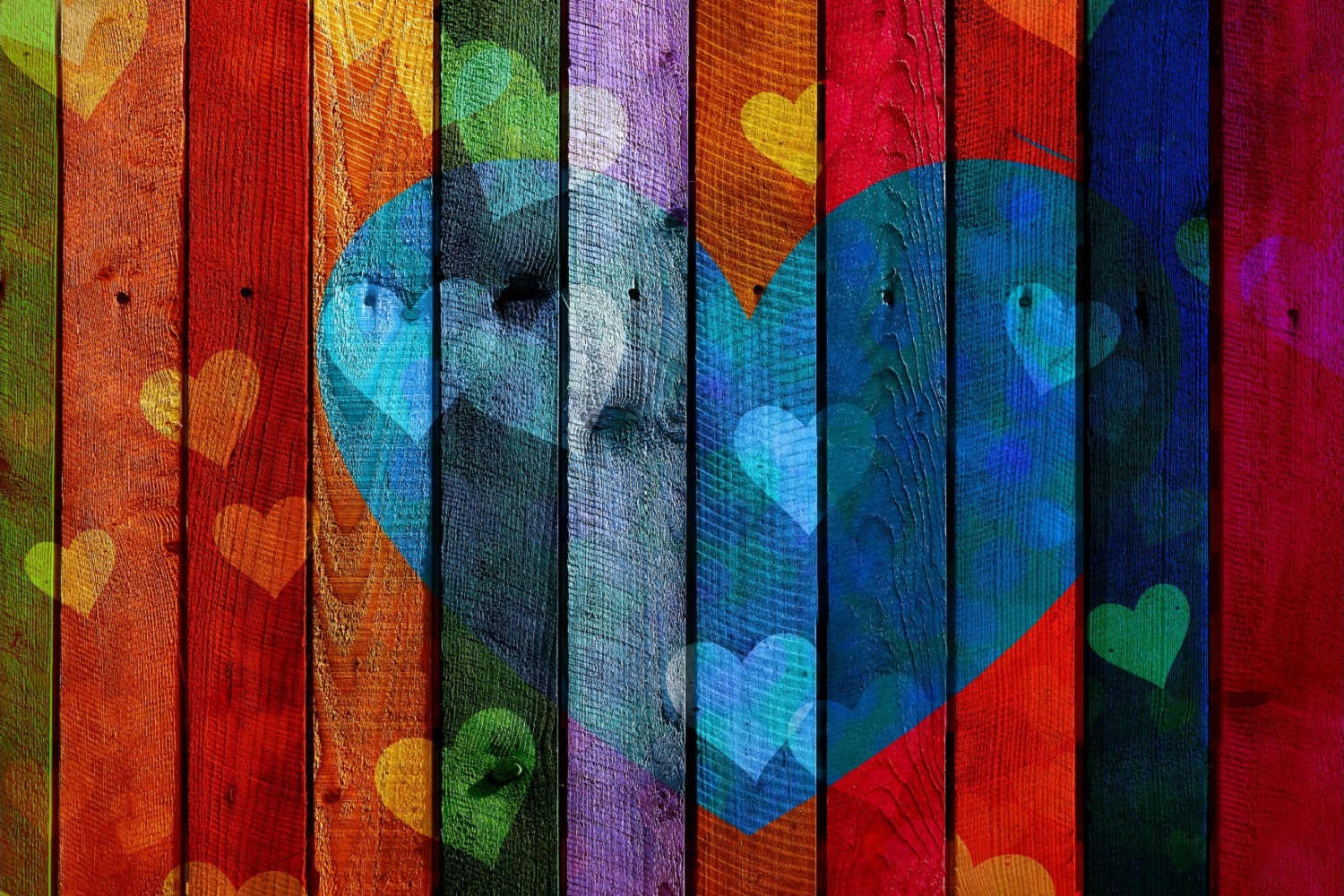 Multi coloured Wood Heart Wallpaper Mural